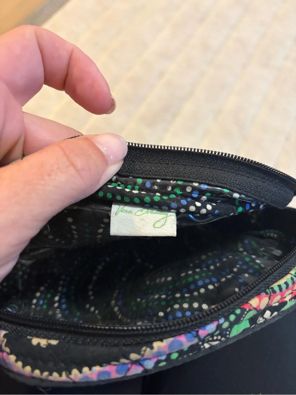 Vera Bradley Black Quilted Cosmetic Pouch with Multicolor Paisley